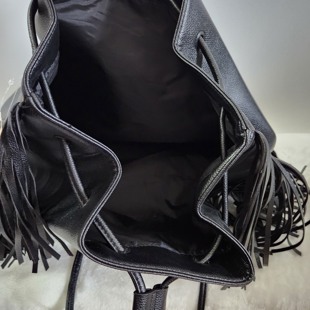 Victoria's Secret VS Black Faux Leather Western Boho Fringe Backpack NWT - Picture 13 of 16